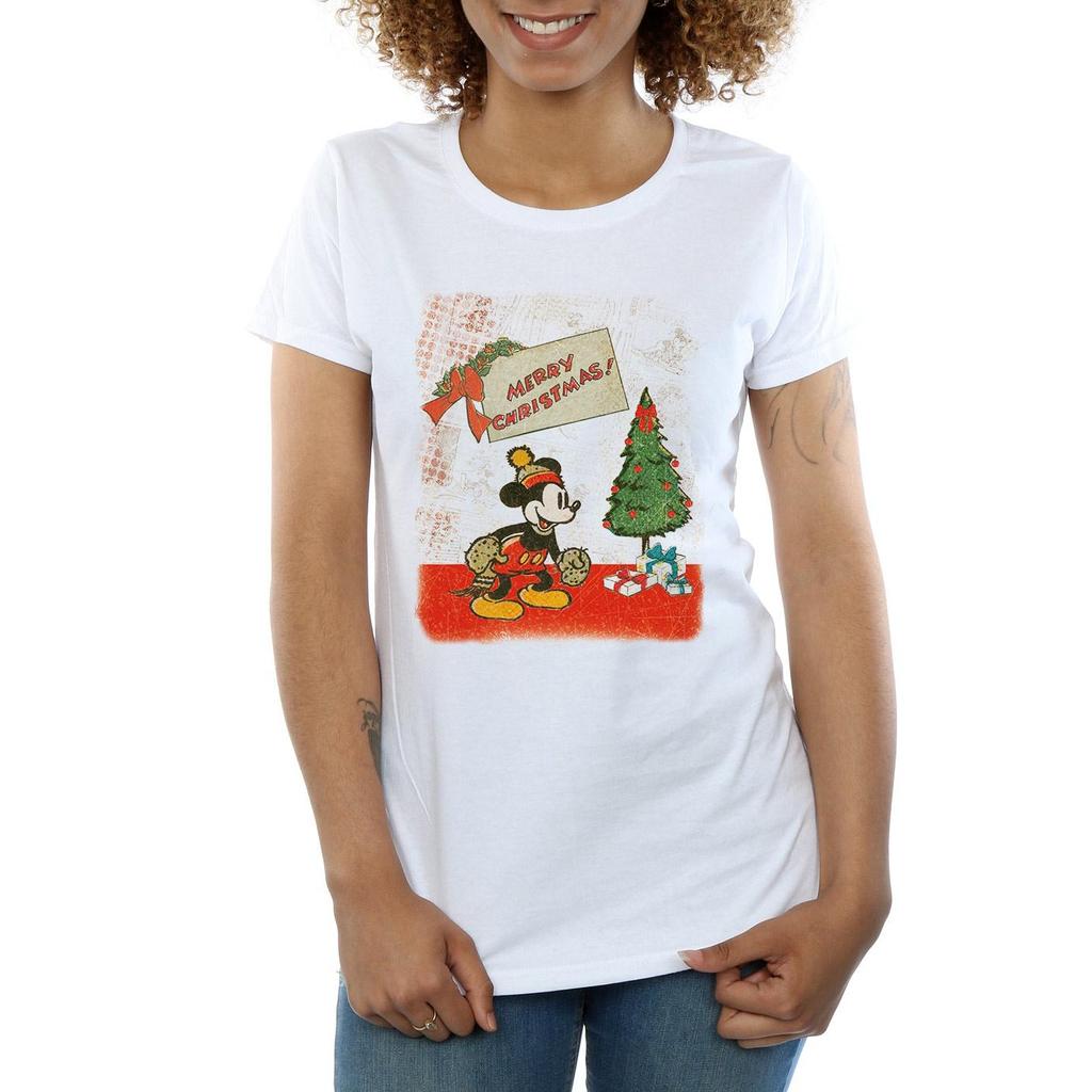 Disney Womens/Ladies Mickey Mouse Vintage Christmas Cotton T-Shirt
