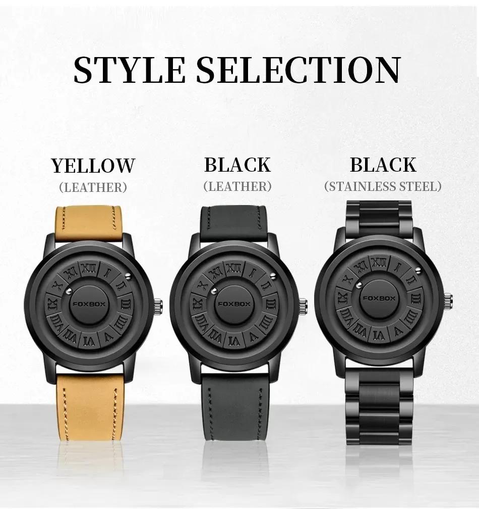 FOXBOX Watch Fashion Floating Magnetic Pointer Free Ball Bearing Creative Simple Waterproof Quartz Watch for Men