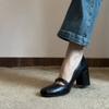 Mary Jane High Heels Women's Thick Heel Square Head Black Small Leather Shoes 2025 Spring and Autumn Skirt Word with Light Mouth Single Shoes