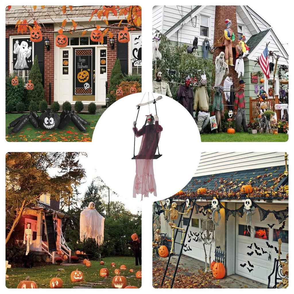 Halloween swing hanging ghost decoration Grim Scary Accessories with Light Sound Effects for Indoor Outdoor House Garden Porch