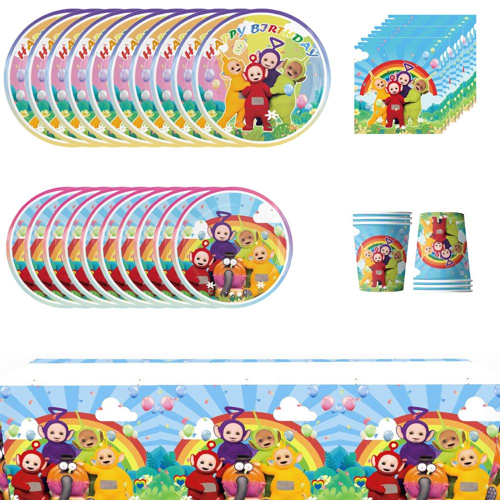 51pcs Teletubbies Cartoon Tableware Includes Plates Napkins Cups Tablecloth