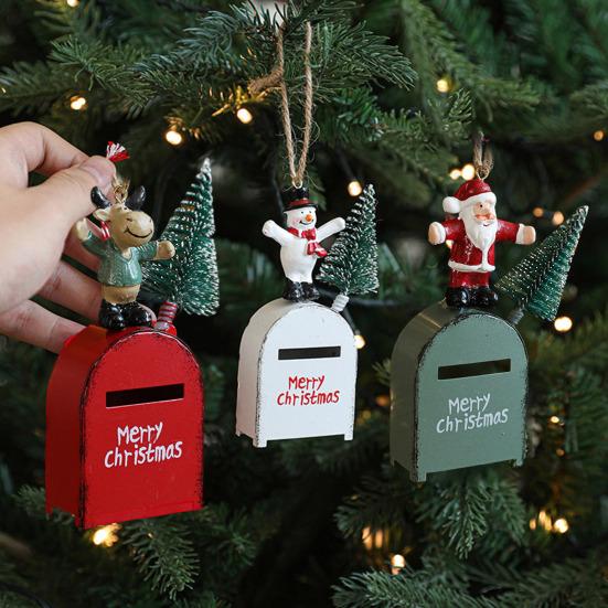 Santa Claus Mailbox Christmas Tree Ornaments Wrought Iron Painted Mailbox Pendant Vintage Post Box Hanging Decoration