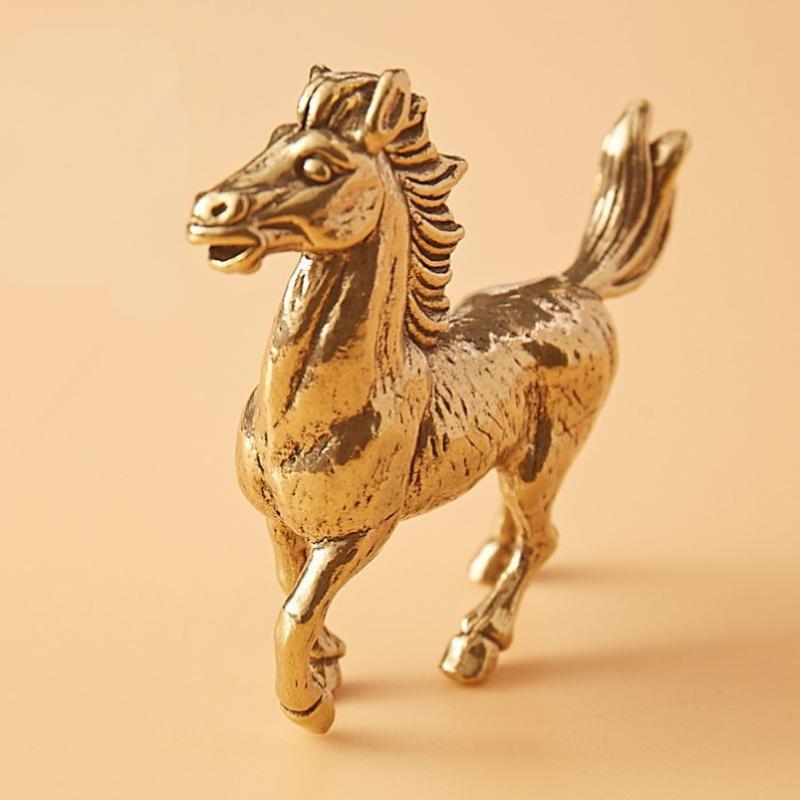 Латунная фигурка лошади, скульптура, статуэтка животного, миниатюрная бронзовая статуэтка, настольное украшение из чистой меди