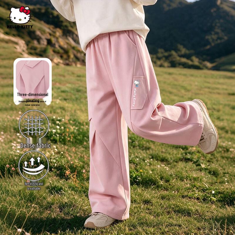 Hello Kitty Girls' Casual Cargo Wide-Leg Pants