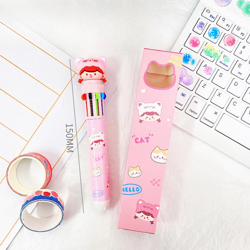 Мультяшная 10-цветная шариковая ручка для написания студенческих экзаменационных принадлежностей Моделирование в соответствии с многоцветной ручкой