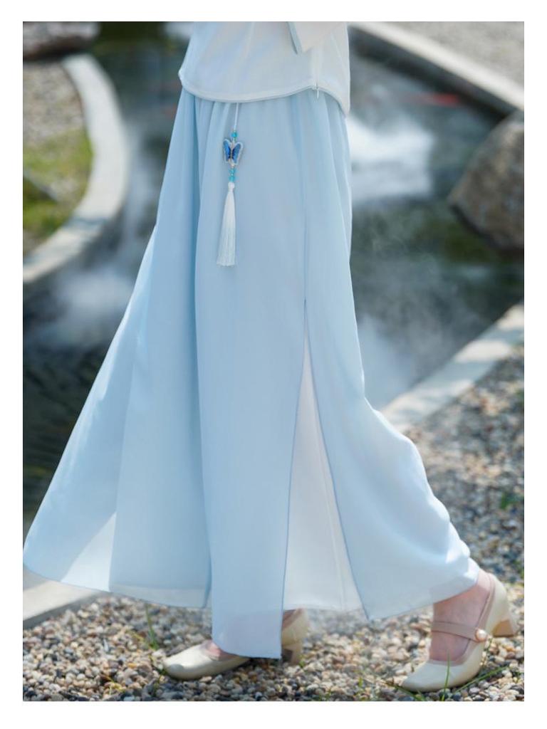 Китайский ретро вышитый хлопково-льняной костюм тан и брюки с широкими штанинами, комплект из двух предметов для женщин