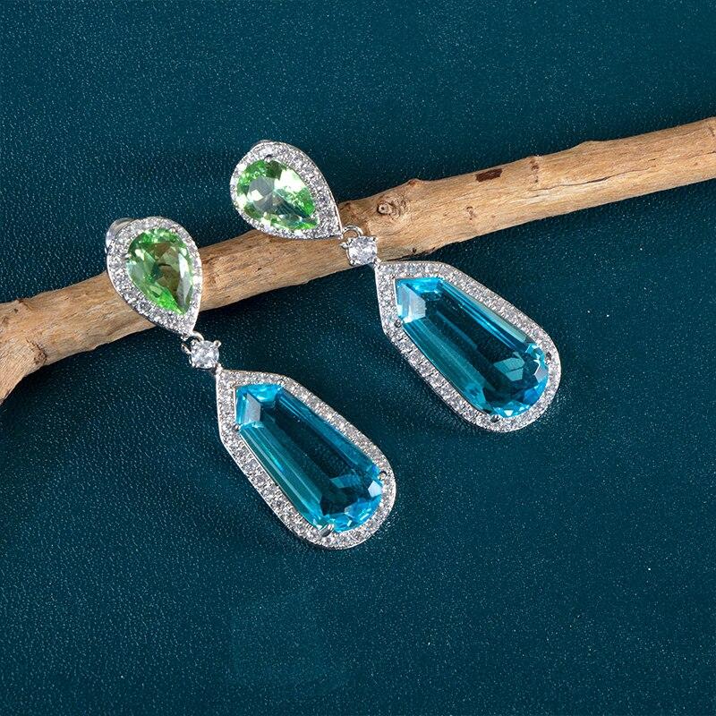 POMOiii Роскошные женские серьги-капли с сапфировым цветом, драгоценные камни, висячие серьги, женские подарки на свадьбу