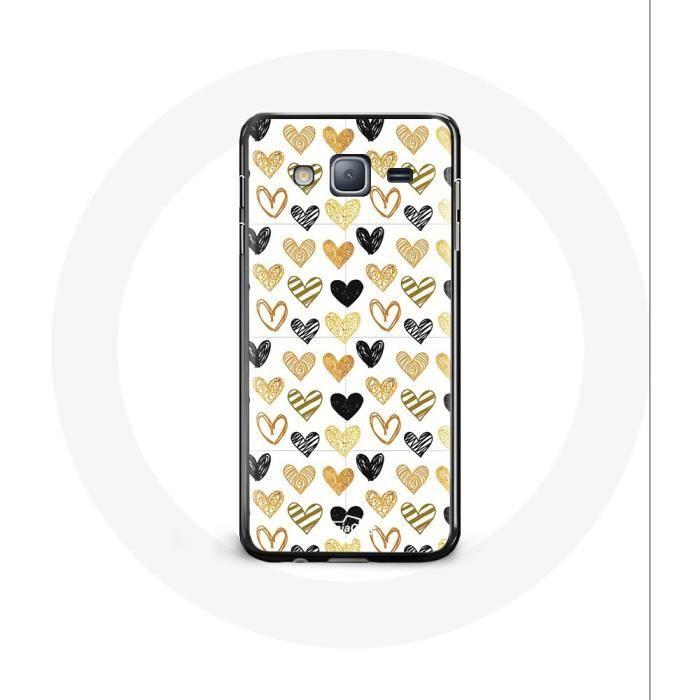 Coque pour Samsung Galaxy j3 2016 Fond de texture abstraite coeurs noir jaune et gris