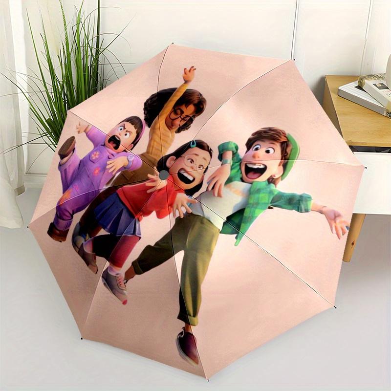 Meilin Mei Lee and Friends Cartoon Umbrella, Portable 3-Fold Compact Umbrella, Suitable for Camping, Hiking and Travel, Ideal Easter Birthda