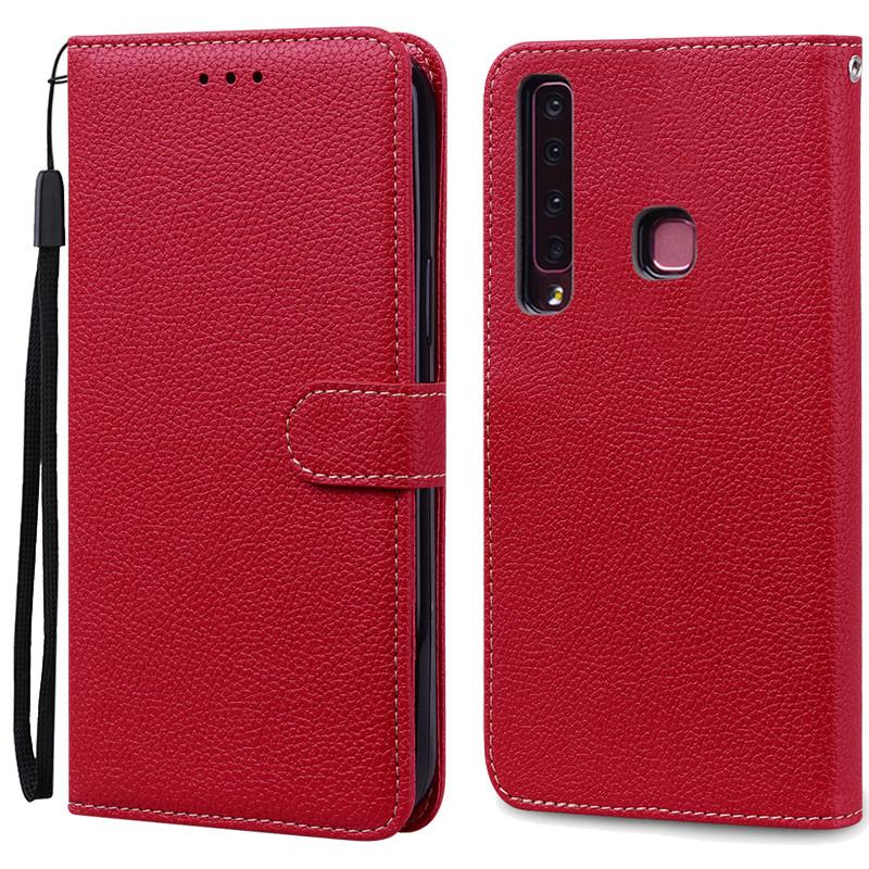 Кожаный чехол-книжка для Samsung Galaxy A9 2018 с отделениями для карт и ремешком на запястье
