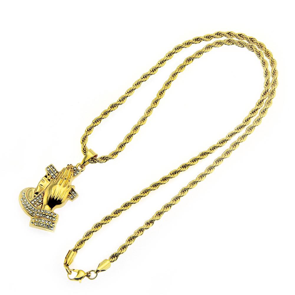 Популярный орнамент, европейский хип-хоп, бриллиантовый Будда, подвеска в виде руки, молящиеся руки, мужское модное ожерелье