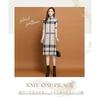 [Elixio] [Elixio] One Piece Knit Dress Check Pattern Was It Warm? Ladies Long Sleeve Tight Skirt Calf Length Thick Beautiful Body Shape Cover Winter