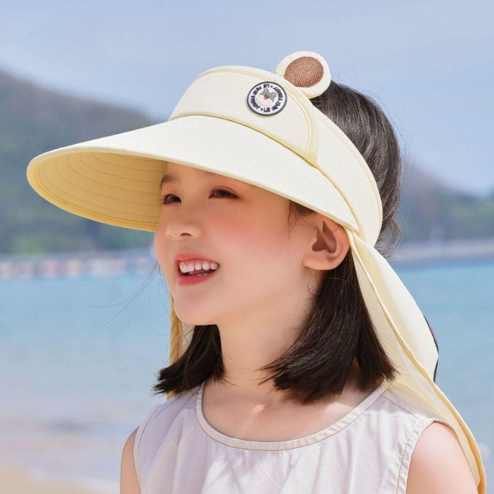 Quick Dry Kids Shawl Sun Hat Removable Baby Sun Protection Hat Fashion Cartoon Empty Top Hat Girls