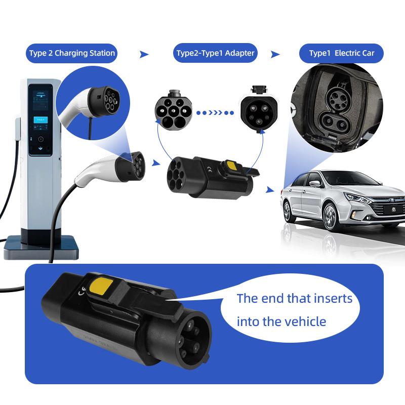 EVqiaoyi Type 2 to TYPE1 Adapter 32A 7kW EV type 2 Charger IEC62196 Charging Designed for SAE J1772 Car Adapter