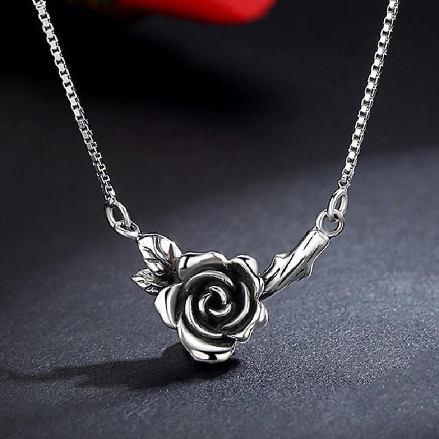 Foxanry 925 Stamp Necklace For Women Trendy Elegant Vintage Make Old Design Rose Flower Thai Silver Party Jewelry Gift