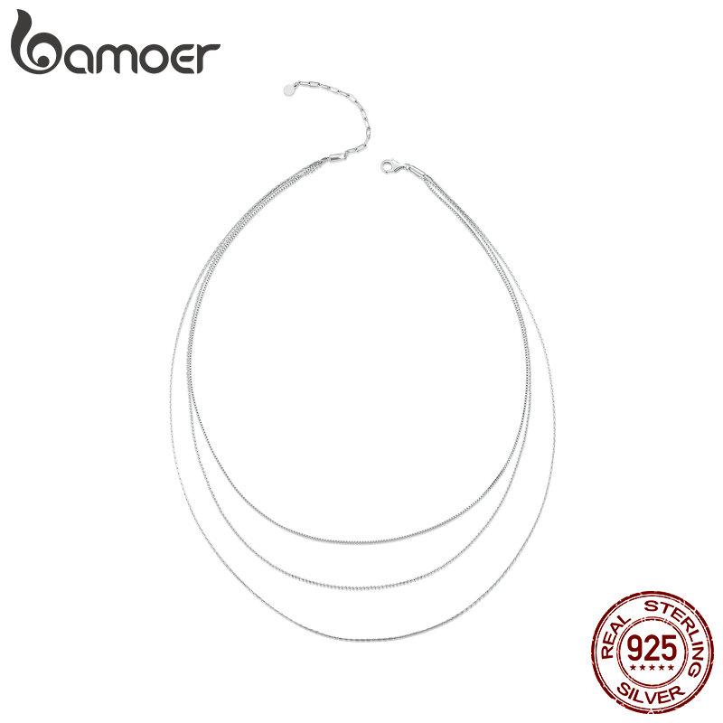 BAMOER из стерлингового серебра 925 пробы, шикарная трехслойная коробка для ожерелья, цепочка на шею с бусинами для женщин, с платиновым покрытием, оригинальный дизайн, изящные ювелирные изделия