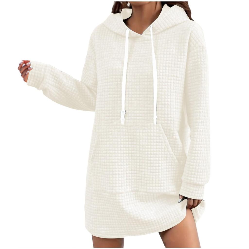 Женская однотонная модная удобная толстовка с капюшоном средней длины с длинным рукавом