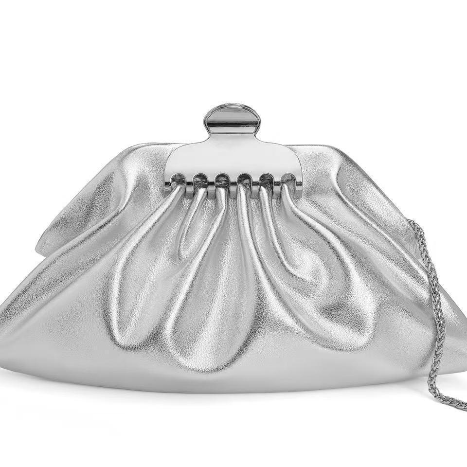 Ladies' New Pearl Chain Pleated Dumpling Bag, Women's High-end Sense, Niche Fashion, Banquet, Wedding, Shoulder Bag, Crossbody Bag, Cloud Bag