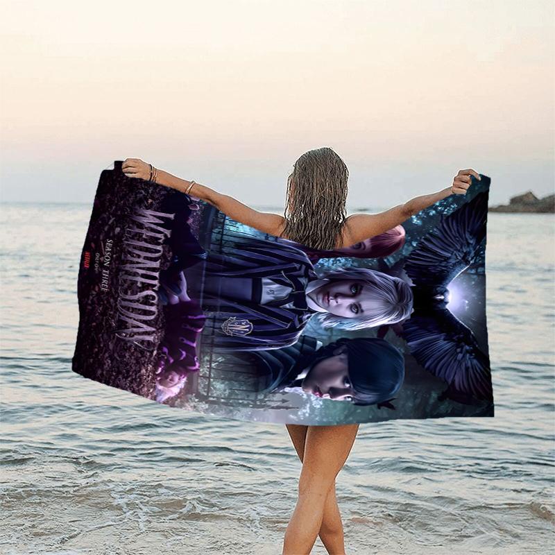 1pc Wednesday Beach Towel, Beach and Seaside Swimming Pool Equipment, Fashion Pattern, Rectangular, Travel Essentials