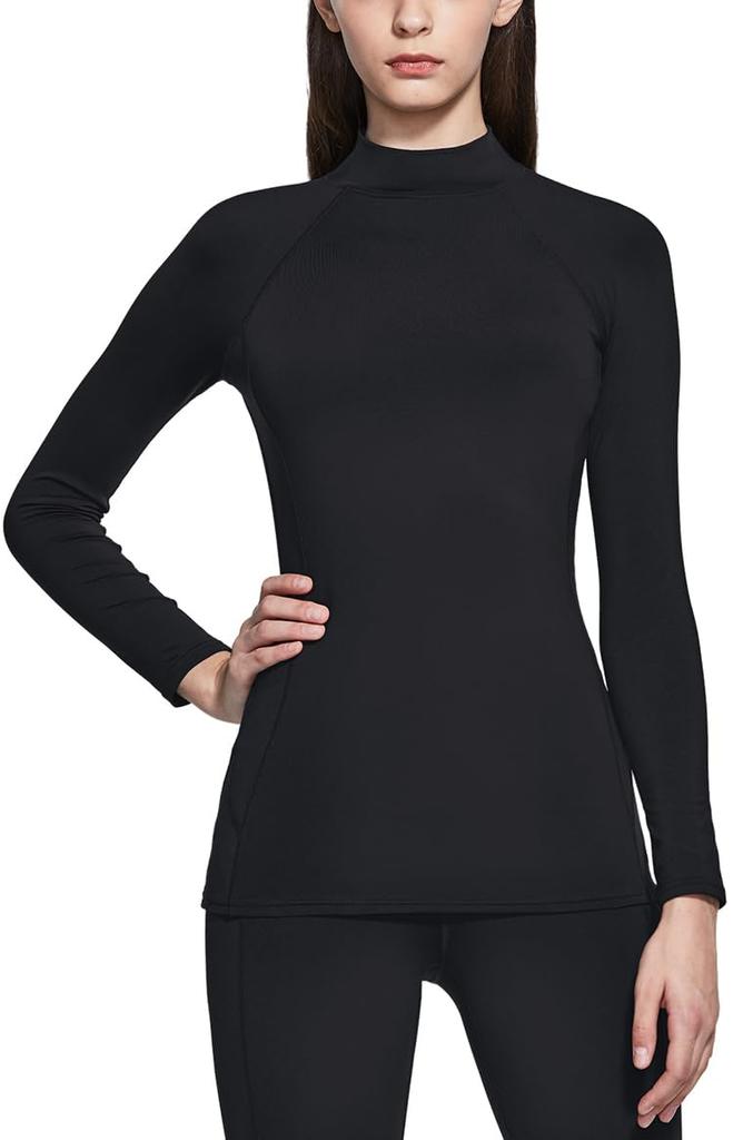 Tesla Sports Undershirt with Brushed Lining and Long Sleeve Compression Top for and Yoga Women's High-Neck [Moisture-Wicking, Quick-Drying,