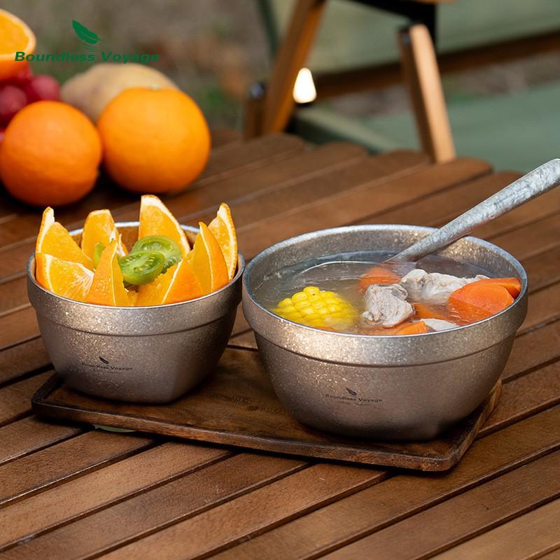 Ultra-Light Titanium Double-Wall Bowl Camping Hiking Outdoor Dining Soup Salad Rice Food Use