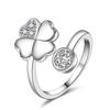 Temperament Four-Leaf Clover Ring Creative Opening Adjustable Fashion Zirconia Small Clear Heart Lucky Grass Ring