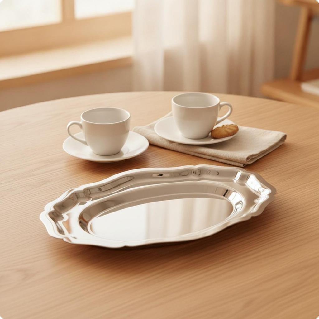 Shiny Oval Platter | Mirror-Polished Finish, Stainless Steel Tray,