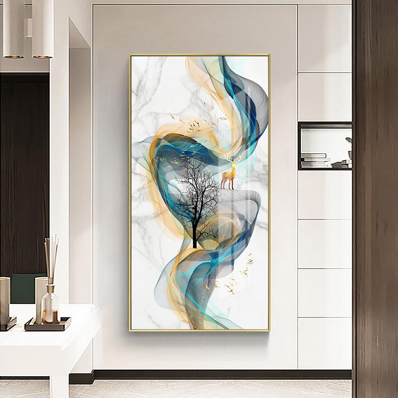 Скандинавская геометрическая настенная живопись на холсте, абстрактные золотые олени, птицы, постеры и принты, настенные панно для гостиной, домашний декор