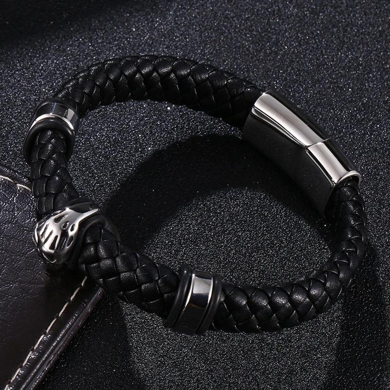 Браслет с панк-металлическим черепом, плетеный вручную, многослойный кожаный браслет, мужской хип-хоп, рок, езда на велосипеде, ювелирные изделия, аксессуар