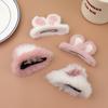 Super Cute Soft Plush Hair Clip Pink White Furry Plush Rabbit Ears Edge Bangs Clip BB Clip Barrette for Girls Hair Styling Tools