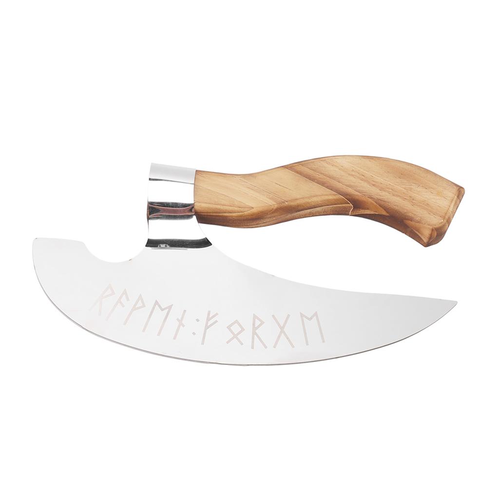 Viking Pizza Axe Handmade Stainless Steel Medieval Pizza Cutter with Pine Wood Handle for Home