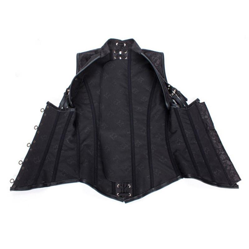 Черный корсет в стиле стимпанк, одежда для женщин, парча, готический, полный стальной костяной бюстье под грудью, сексуальный жилет