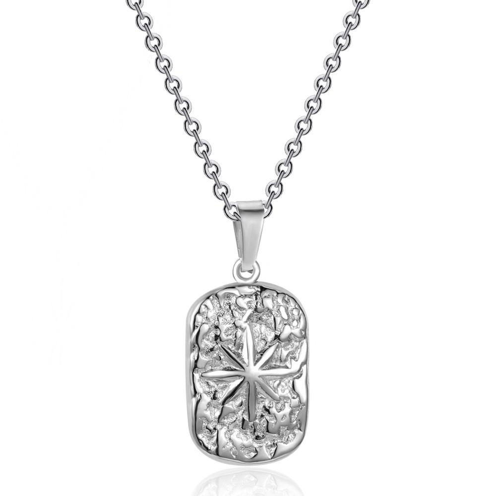 Non Fading Compass Pendant Necklace Silver Color Geometric Pendant Necklace for Men Women