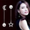 Unbalanced Aaa Zirconia Shell Pearl Moon Star Silver Needle Earrings