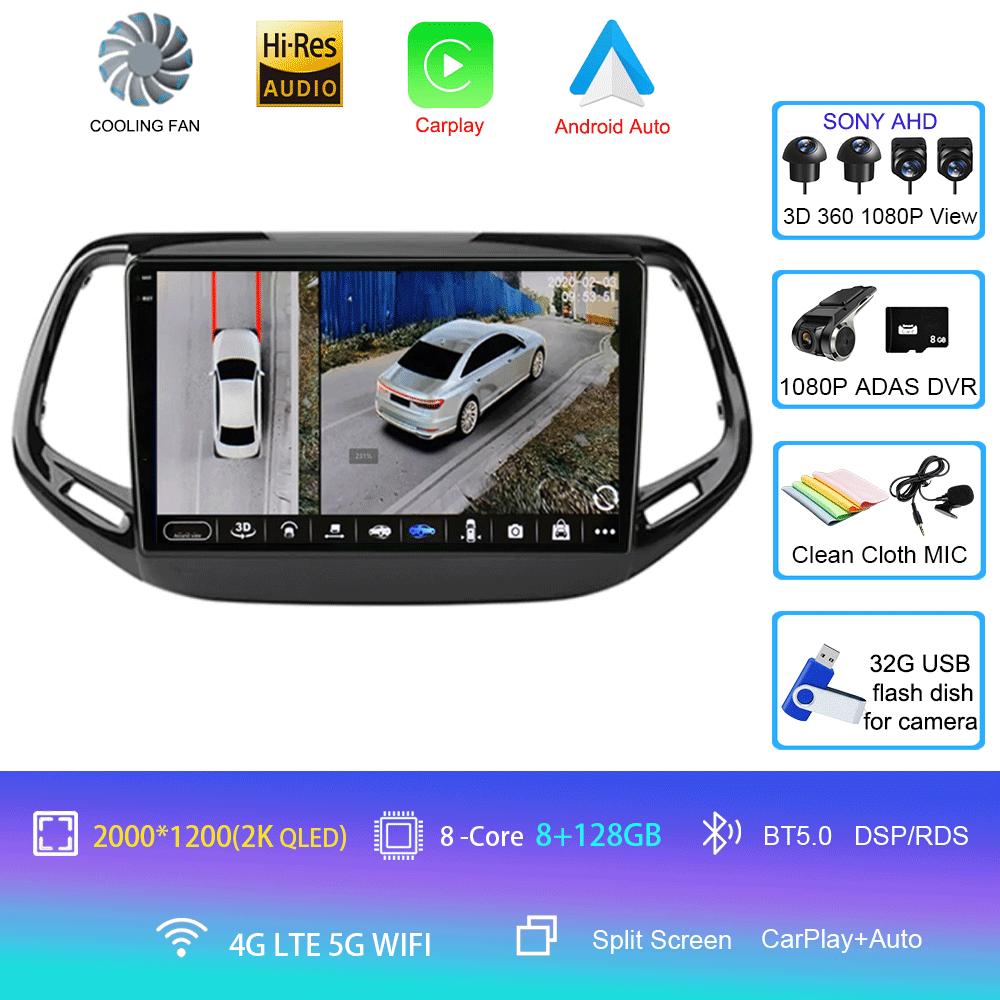 Android 14 Carplay Auto WIFI+4G Для Jeep Compass 2017 2018 2019 Автомагнитола GPS Стерео Мультимедийный Видеоплеер 2din Головное Устройство DSP