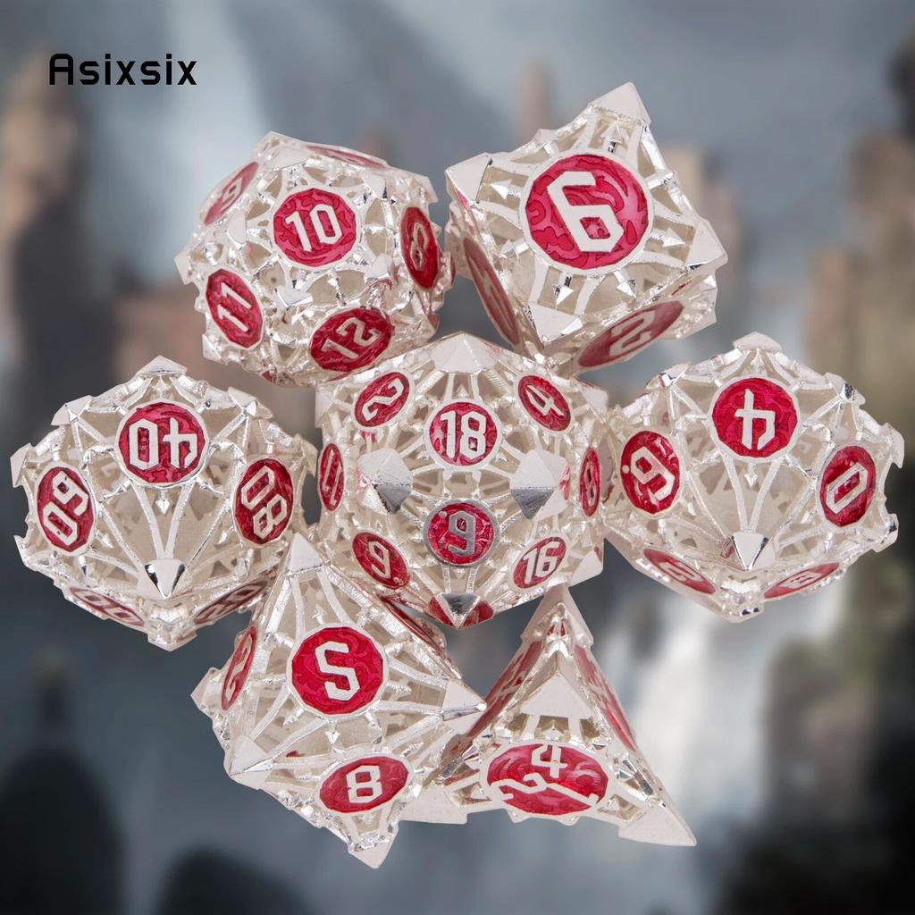 7 шт. серебристо-красные металлические кости, набор полых металлических многогранных кубиков, подходящий для ролевой игры, настольной игры, карточной игры