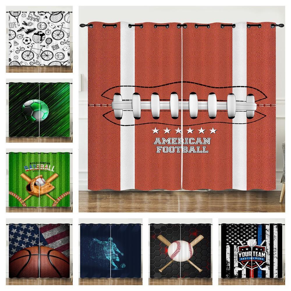 Curtains Sports World Cup 3D Digital Printing Blackout Curtain Punching