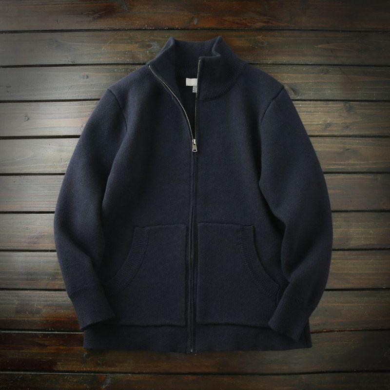 Scandinavian Order! Heavy Weight 100/Pure Cotton! Export Tail Goods Men Fall and Winter Stand Collar Knitting Cardigan Sweater Outwear