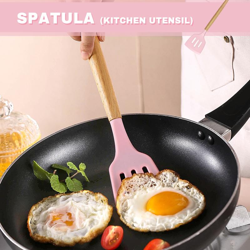 Набор силиконовой посуды 12 предметов Кухонная утварь Деревянная ручка Антипригарная лопатка Лопатка Ложка Кухонные инструменты для приготовления пищи