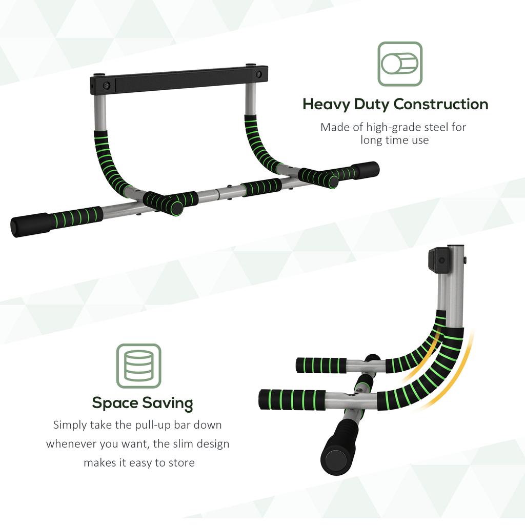 Doorway Pull up Bar, Door Frame Chin up Push up Bar for Home Gym Upper Body Workout, No Drilling or Screws, Green