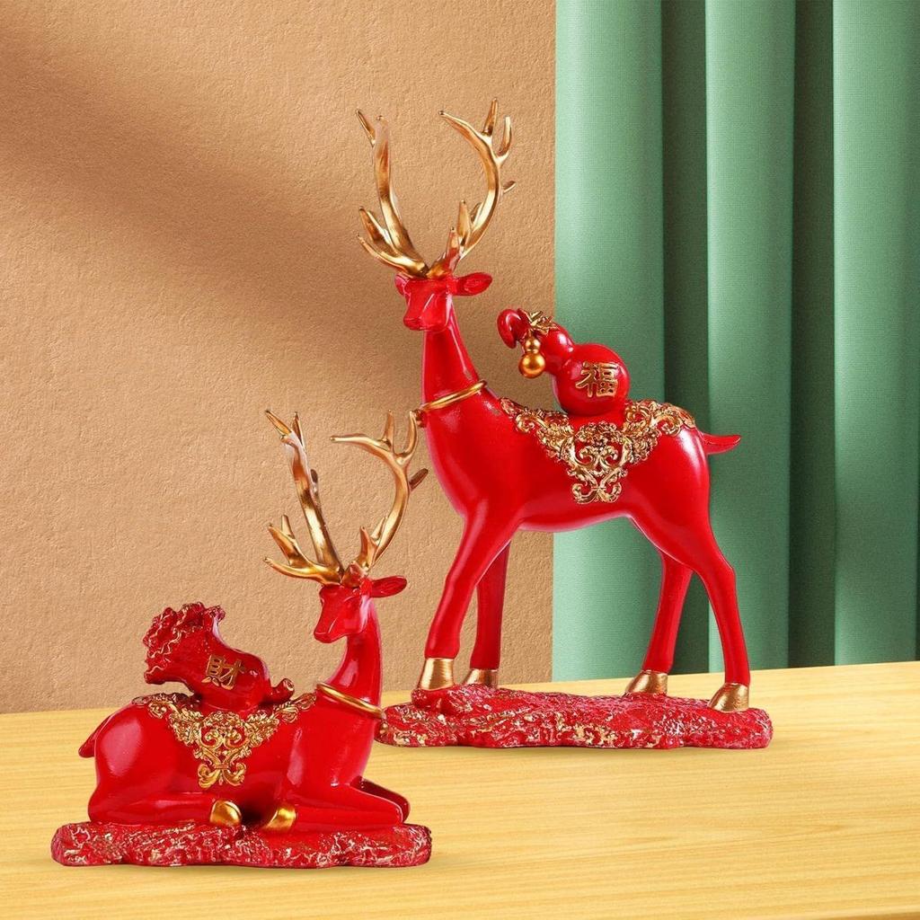 Набор из 2 фигурок оленей, декоративная центральная часть, подарочная скульптура лося, современные статуэтки оленей для полки, свадебной гостиной, красного цвета (RED)