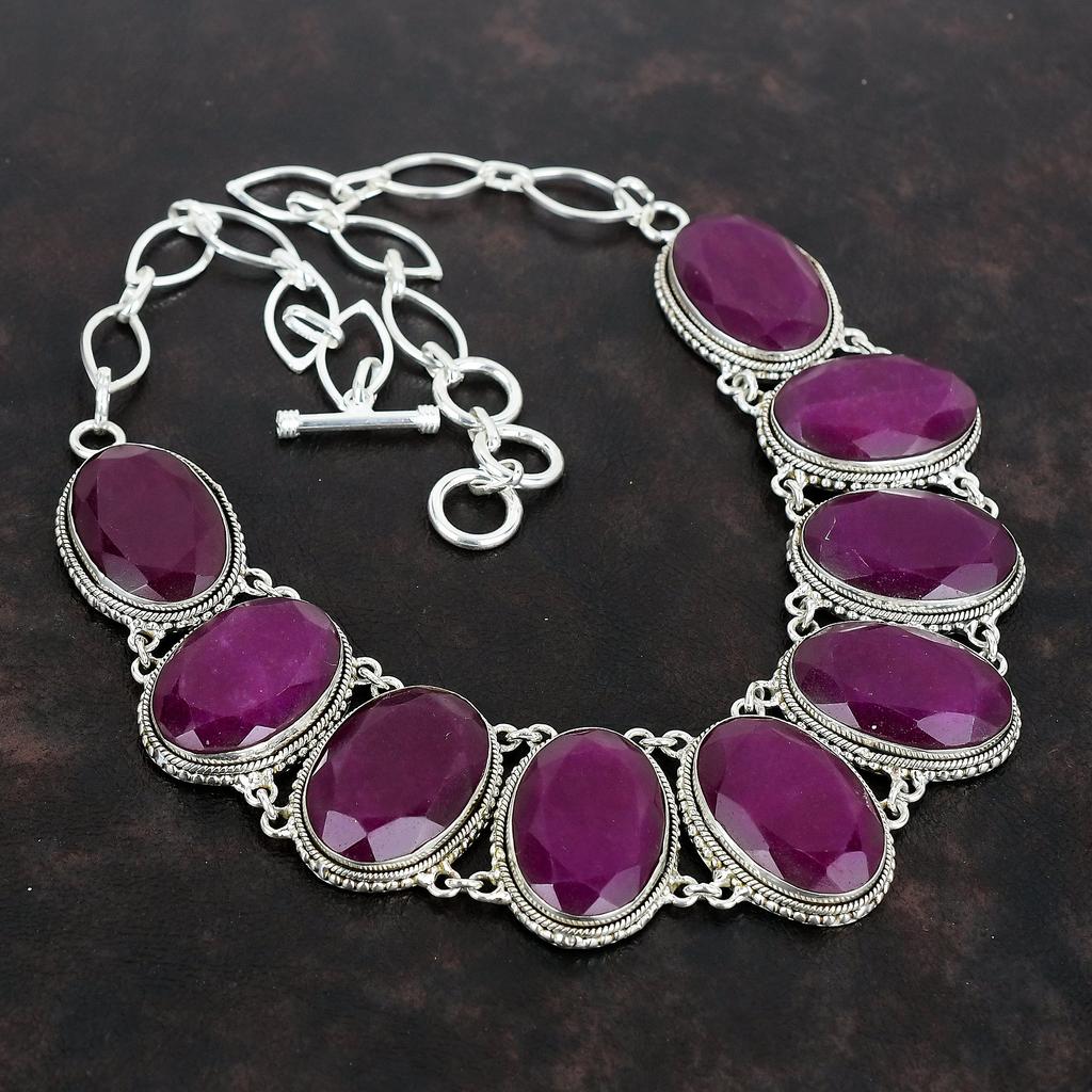 Faceted Kashmir Ruby Necklace Gemstone Vintage Necklace 925 Sterling Silver Adjustable Chain Necklace Handmade Elegant Jewelry Wedding Gifts