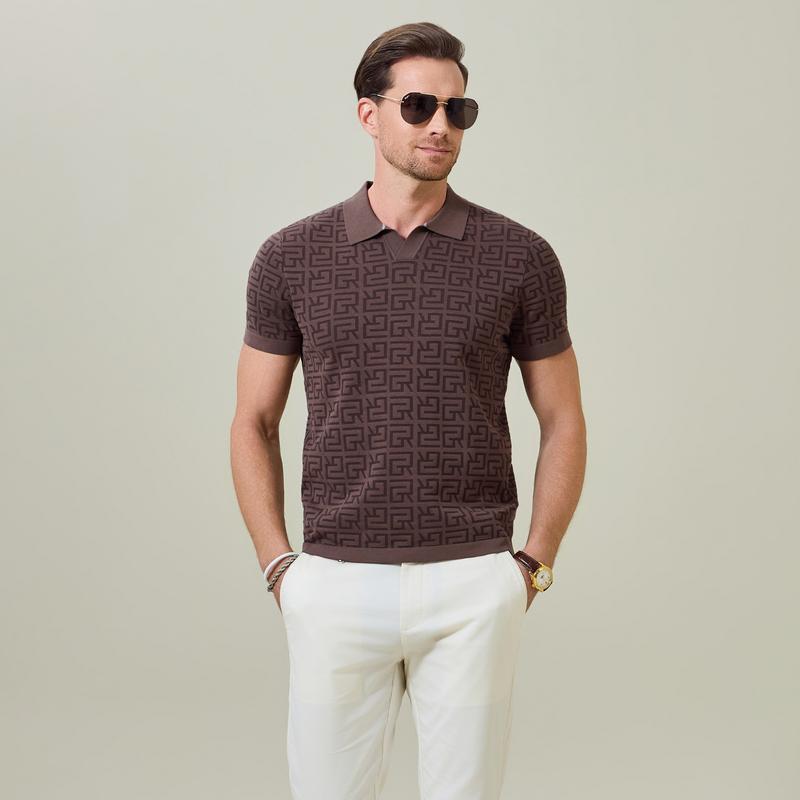 2026 Summer Knitted Seagull Collar Short-Sleeved Polo Shirt with Mulberry Silk