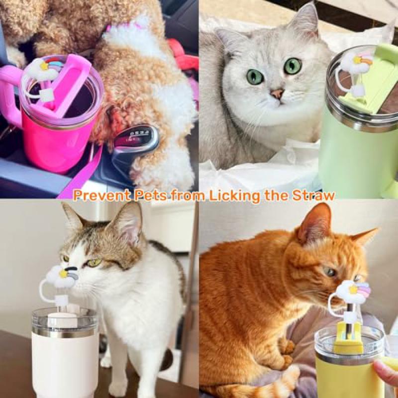 3D Crown Cloud Straw Toppers Rainbow Cloud Straw Covers, Soft Silicone 0.4in/10mm Straws Accessories with Stanley Cup 40Oz