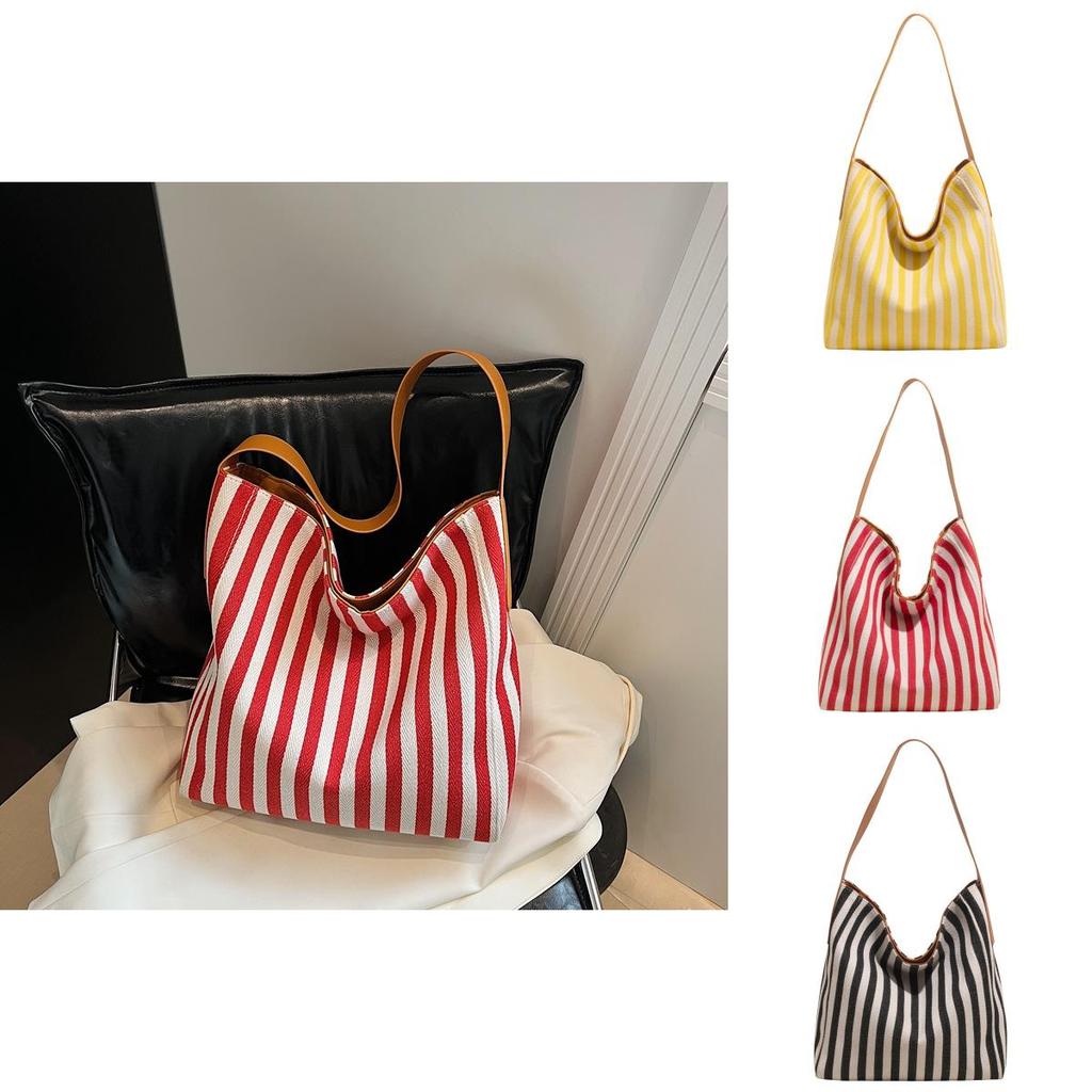 Modern Canvas Bag With Contrasting Stripes And Inner Zipper Pocket For Work And Casual