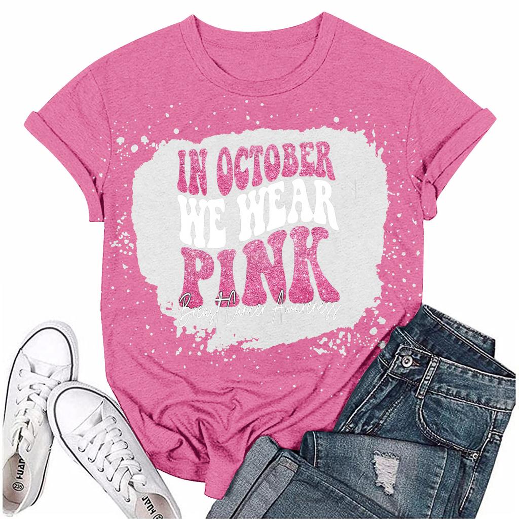 Women's Breast Ribbon Printed Casual Short Sleeve