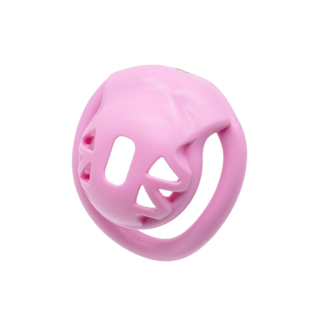 Pink small ABS plastic hollow male chastity cage penis lock with 4 size curved ring sex toys
