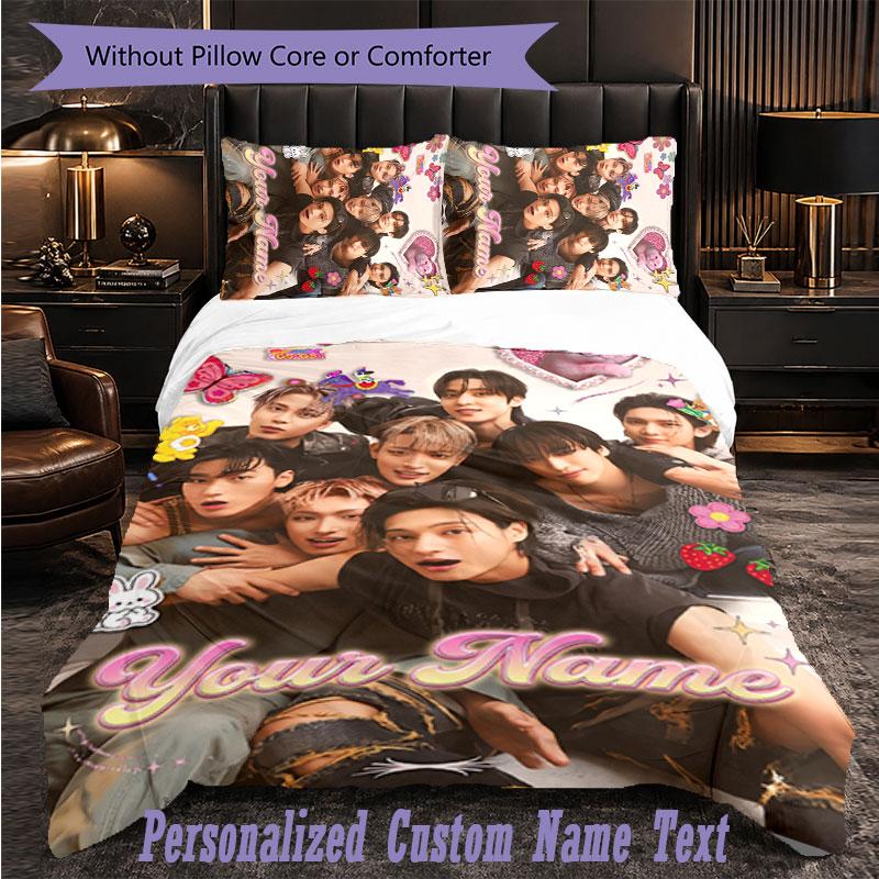 Personalized 3Pcs Bedding SetATEEZ Custom Text Duvet Cover Pillowcase Set Bedroom Gift