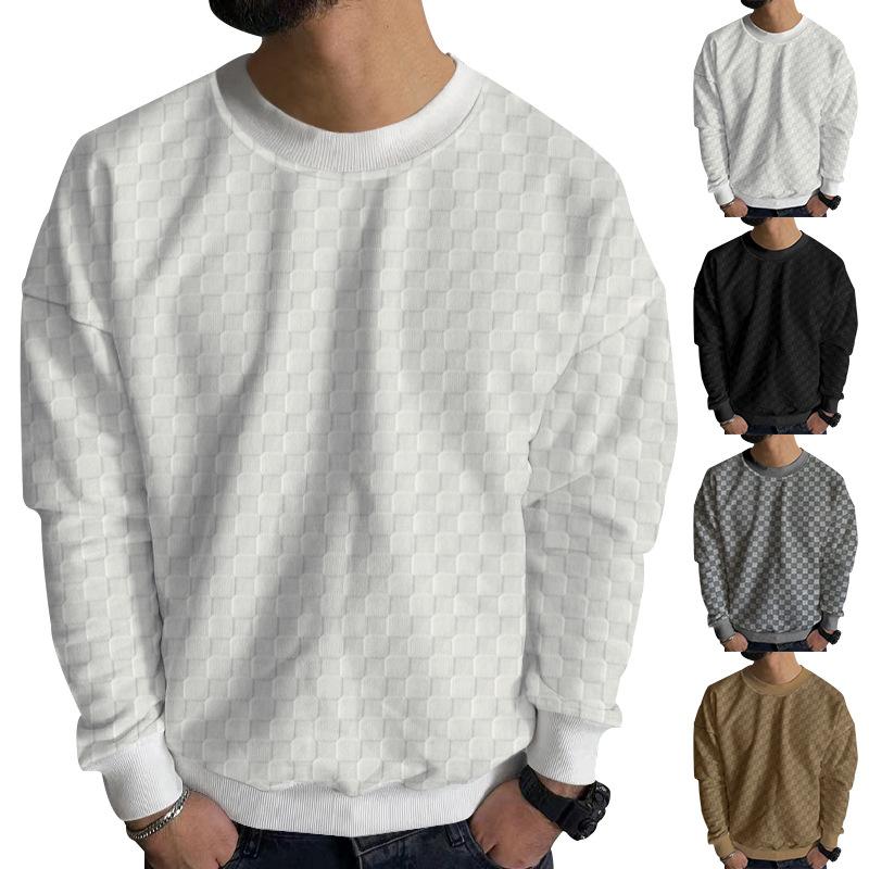 Men S Long Sleeve Crew Neck Checkerboard Jacquard Knit Sweater Casual Top