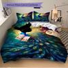 3pcs Peacock with Colorful Feathers Printed Quilt Set - Includes 1 Quilt Cover and 2 Pillowcases, Machine Washable - Suitable for All Seasons.J07